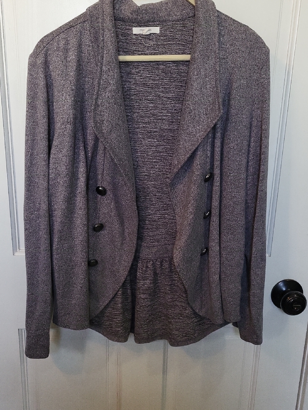 Heathered Grey Open Front Blazer with Button Detail